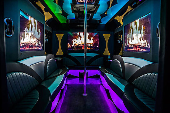 20-passenger limo bus interior